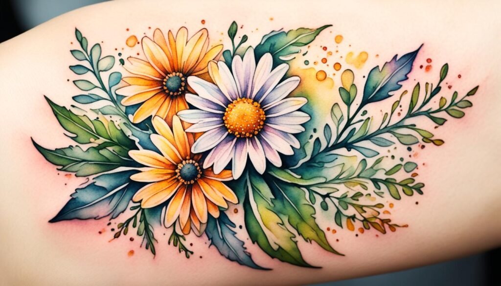 Nature-Inspired Daisy Watercolor Tattoo